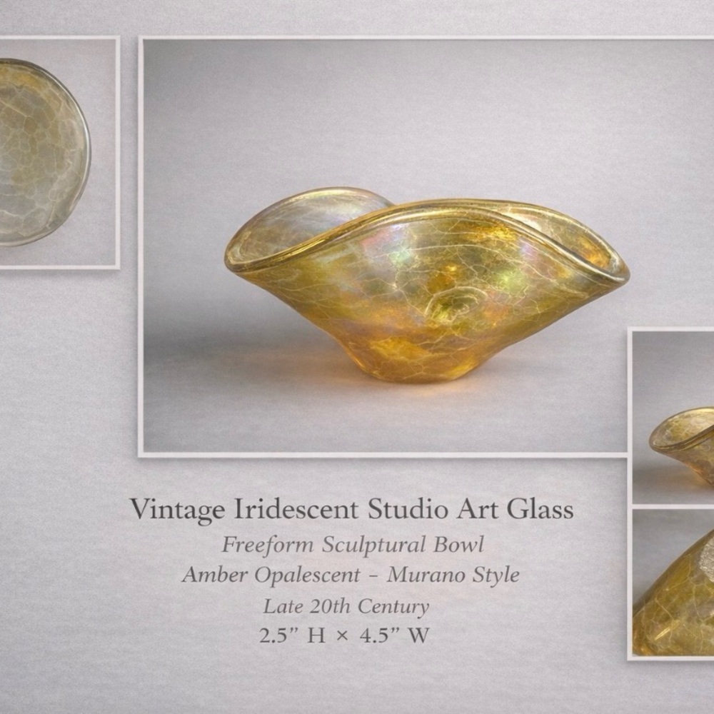 Iridescent Gold Art Glass Small Lobed Bowl Aurene Tiffany Style